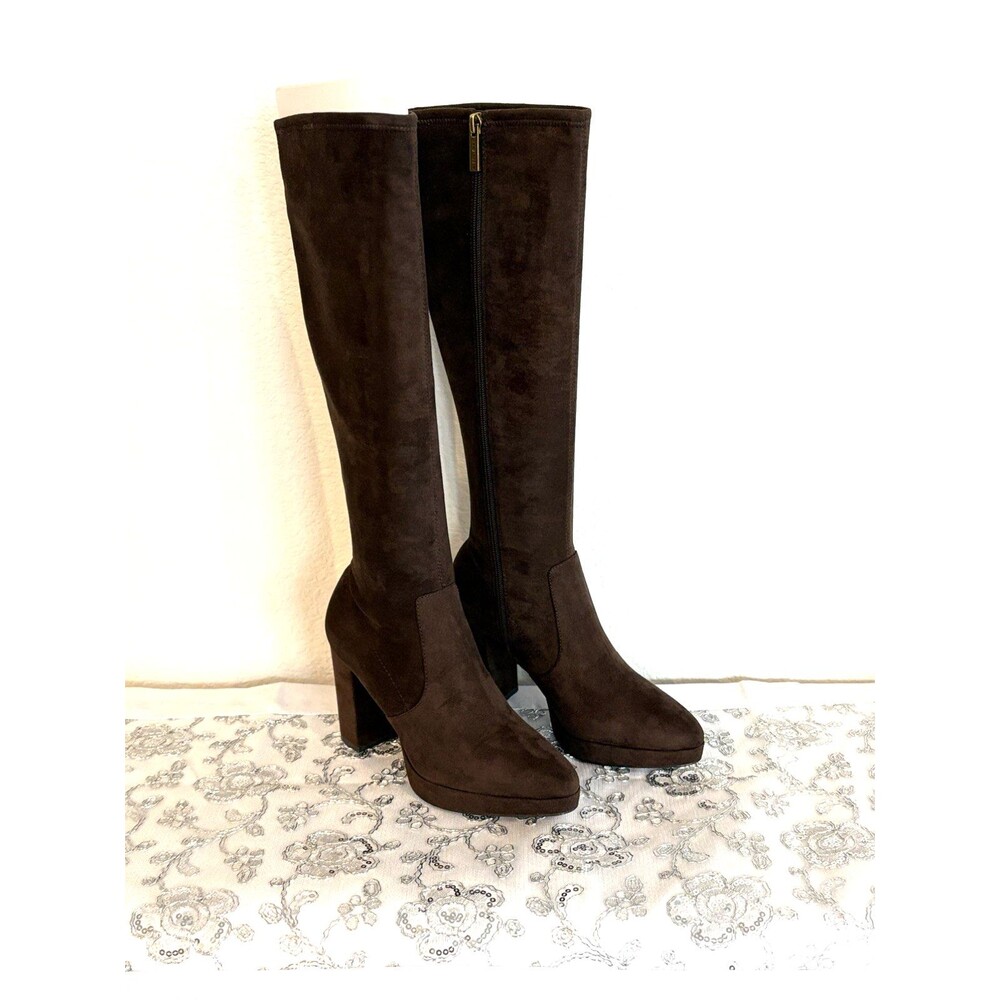 Anne Klein  Women’s Knee High Boots Chocolate Brown Faux Suede Upper 7M